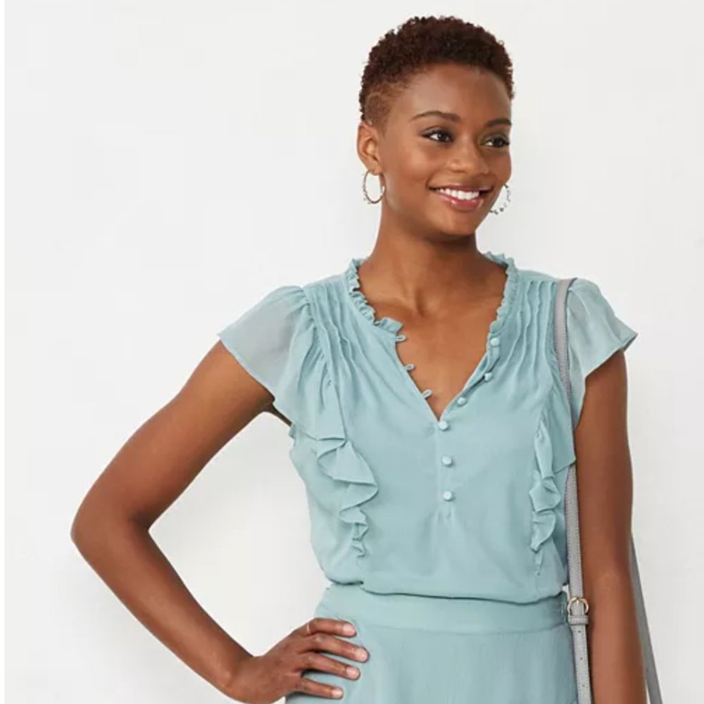 Lauren Conrad butterfly sleeve light blue blouse size M